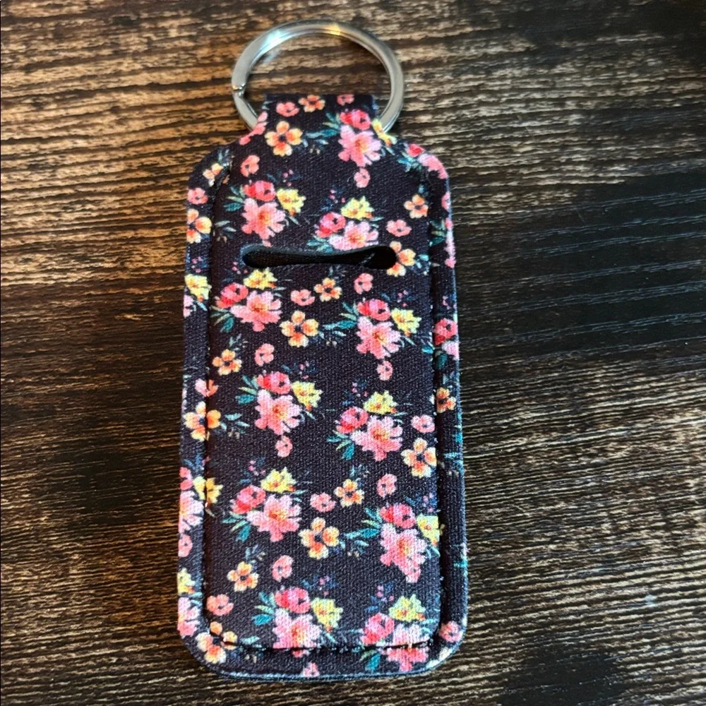 Floral Black Fabric Lip Balm/Lipstick Keychain‎ Holder